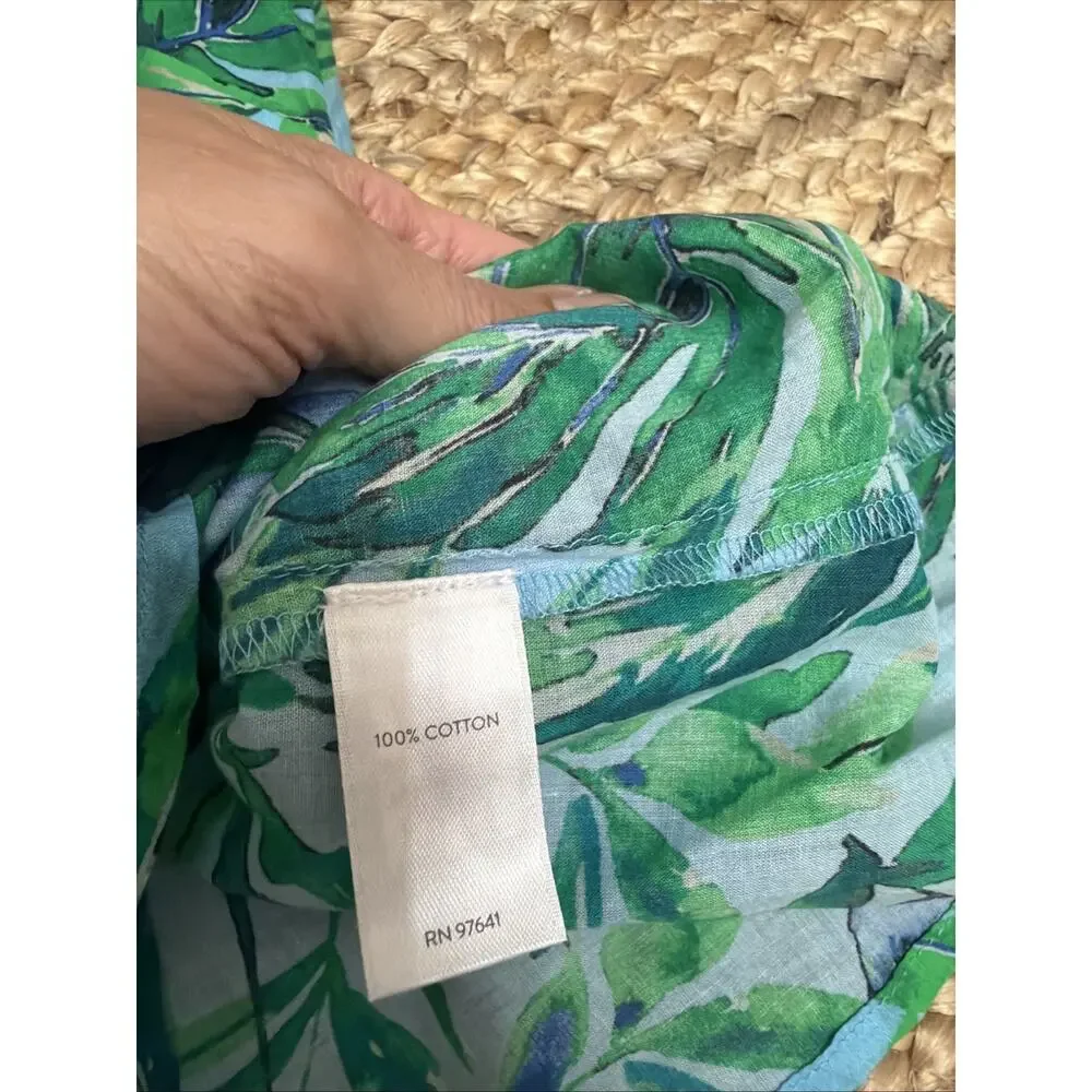 J. Jill 100% Cotton Blouse Tunic 3/4 Sleeves Tropical Resort Boho Sz L - Picture 7 of 7